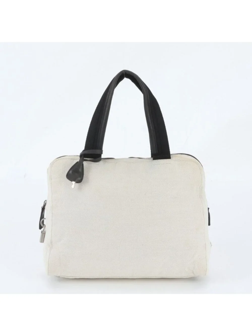 Prada Triangle Logo Leather Canvas Handbag Tote Brands